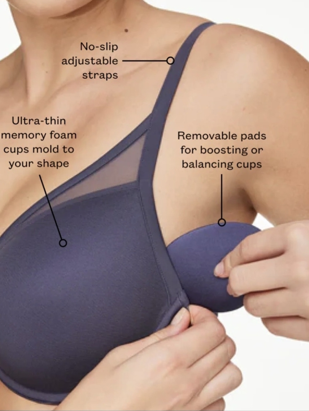 ThirdLove Black Mesh Trim T-Shirt Bra - Picture 2 of 4